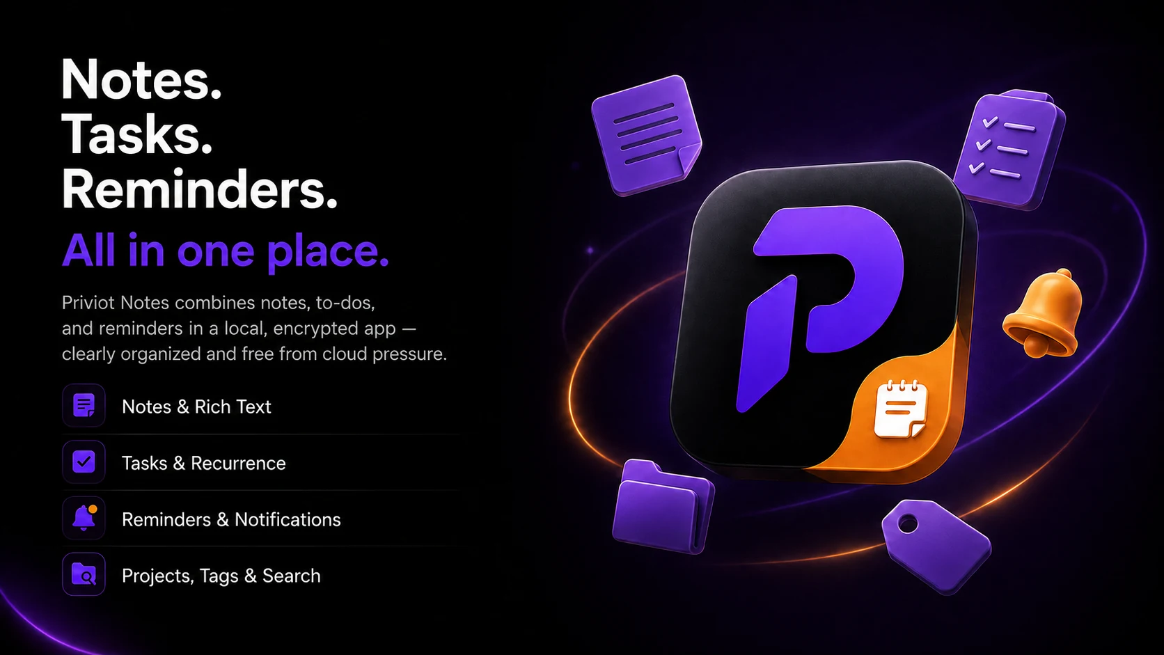 Priviot Notes combines notes, to-dos, and reminders in one place
