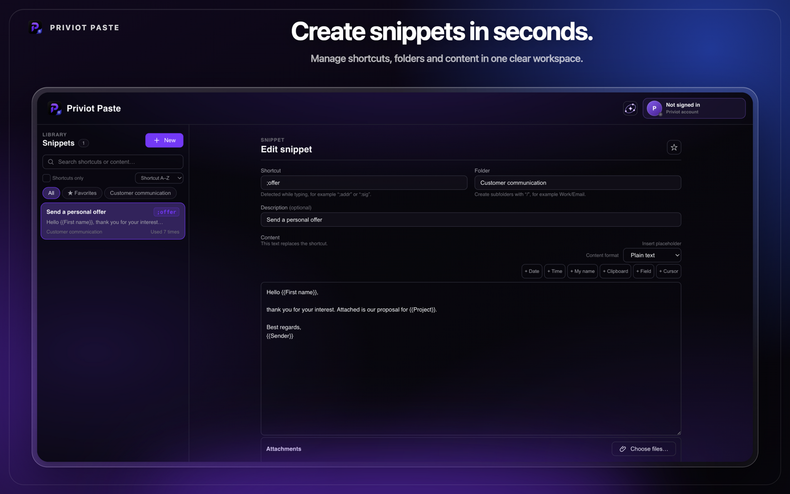 Priviot Paste supports formatted snippets with lists, links, and images