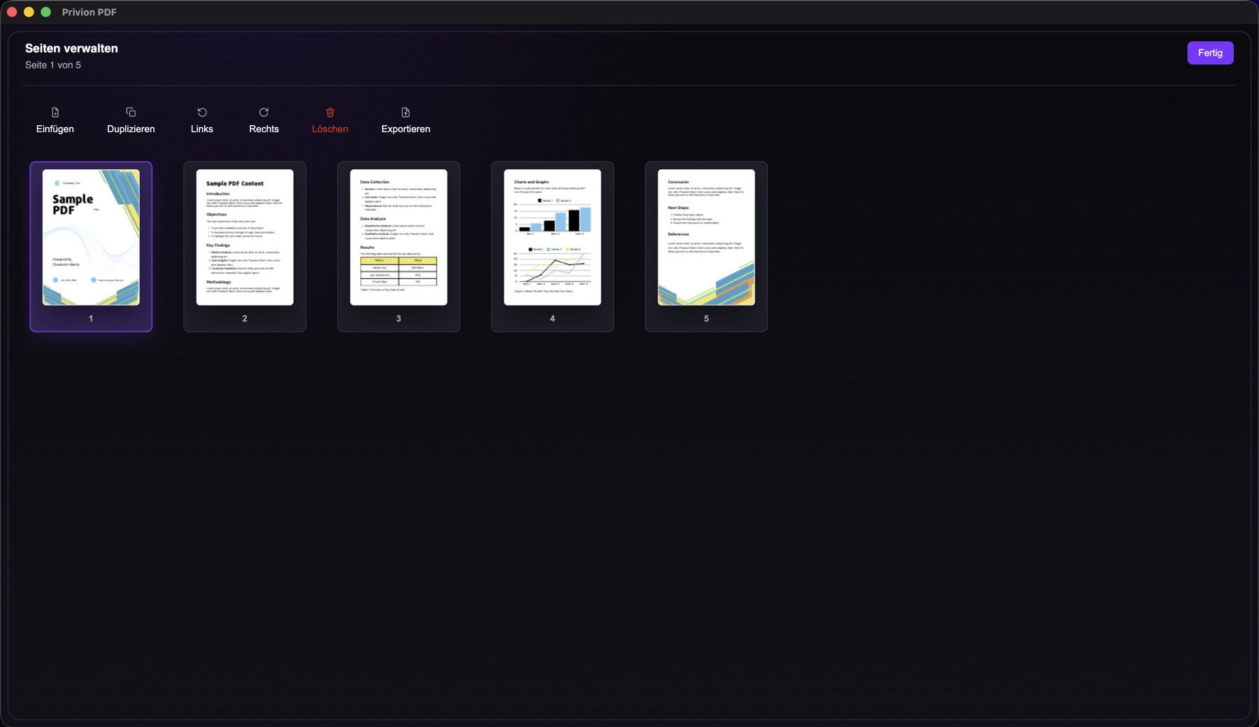 Priviot PDF page management grid, where pages from multiple documents can be reordered